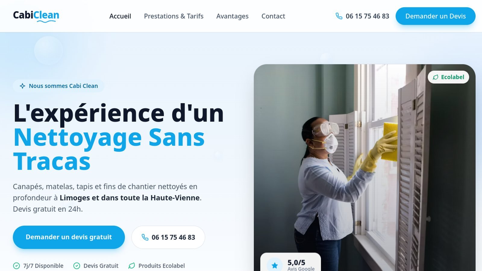 Page d'accueil du site Cabi Clean